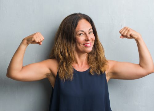 Woman with loose skin in arms
